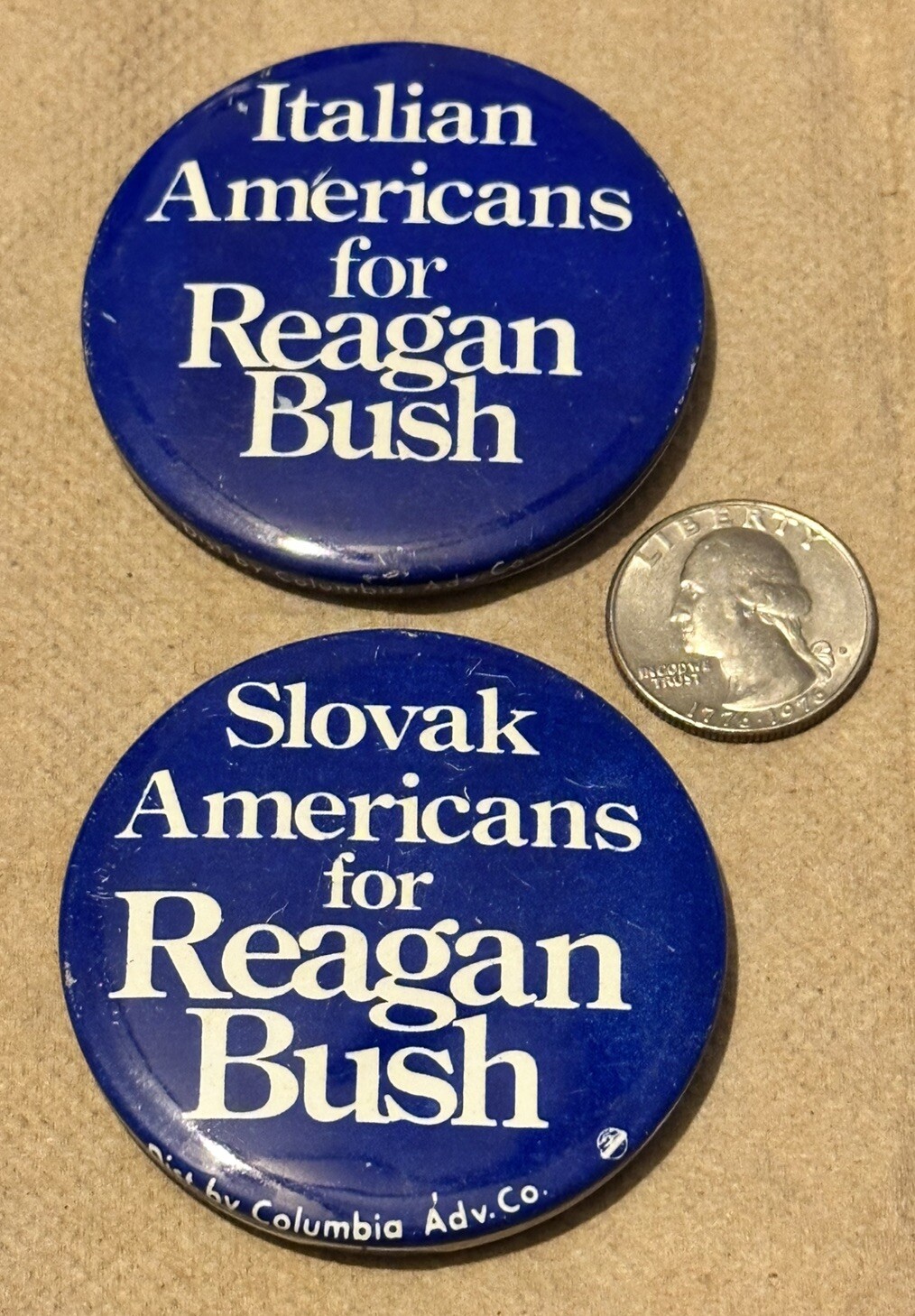 Ronald Reagan George Bush 1984 ITALIANS & SLOVAKS Campaign Pin Political Buttons