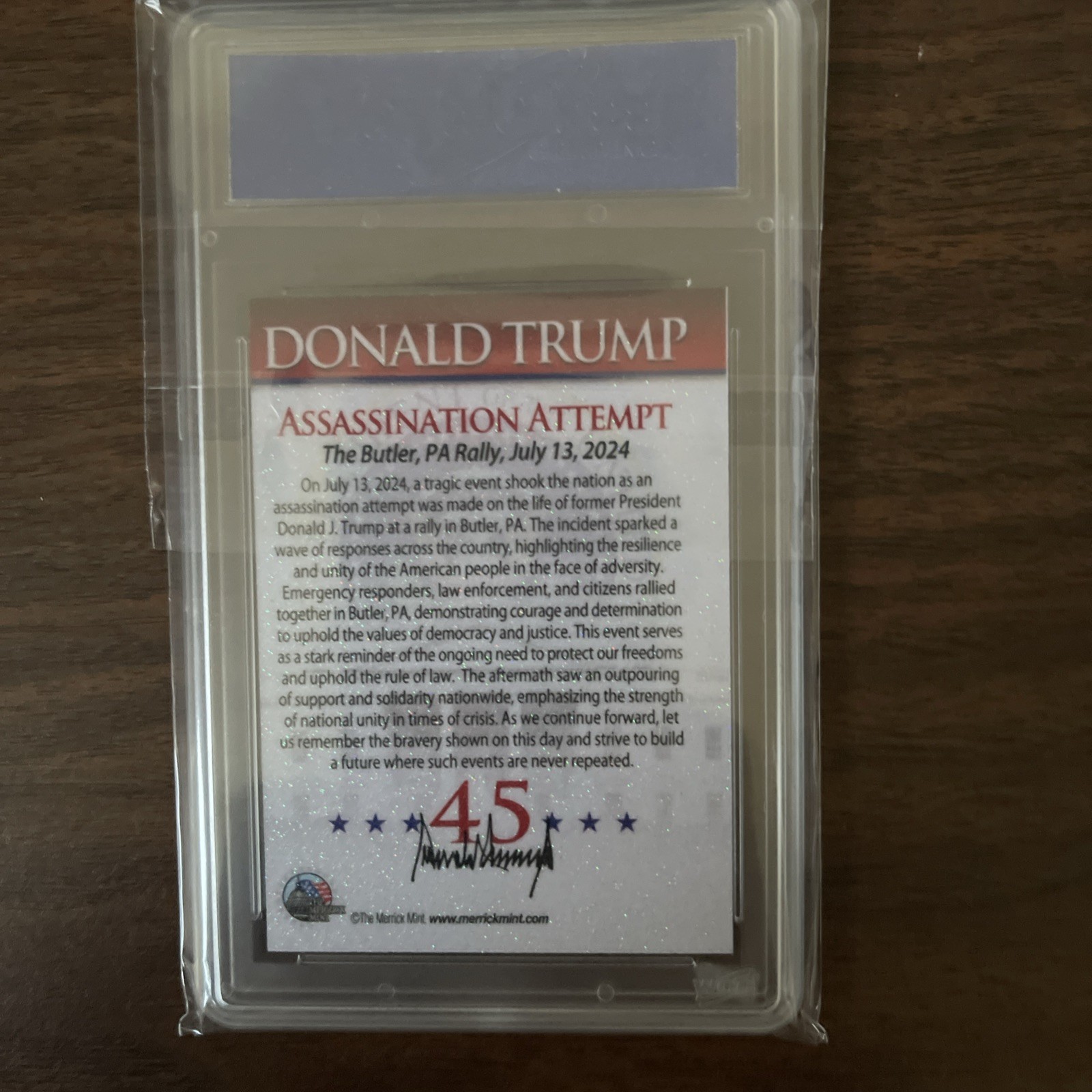 Donald Trump 1 Year Anniv Of Assasination Attempt Gem Mint Trade Card 99/100 WOW