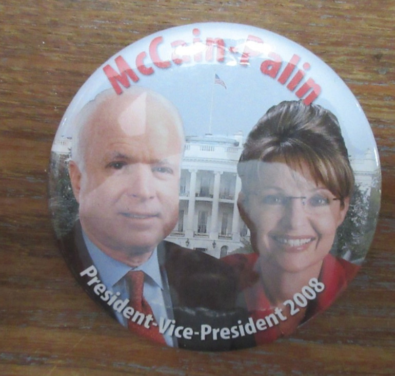 2008 John MCCAIN-Sarah PALIN Presidential Vice Presidential Campaign Button 3″