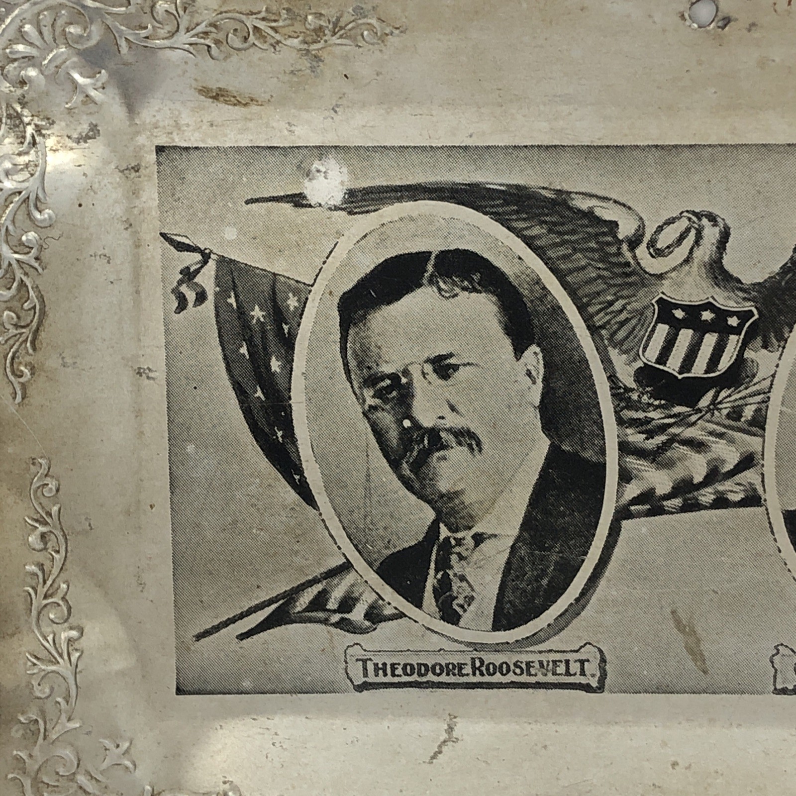 Antique 1904 Theodore Roosevelt & Fairbanks Campaign Aluminum Tip Tray RARE