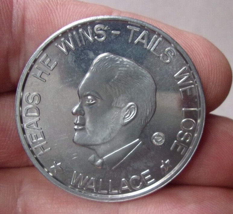 Lot of 2 Wallace / Nixon Metal Tokens – “Heads He Wins – Tails We Lose” 1968 Vtg