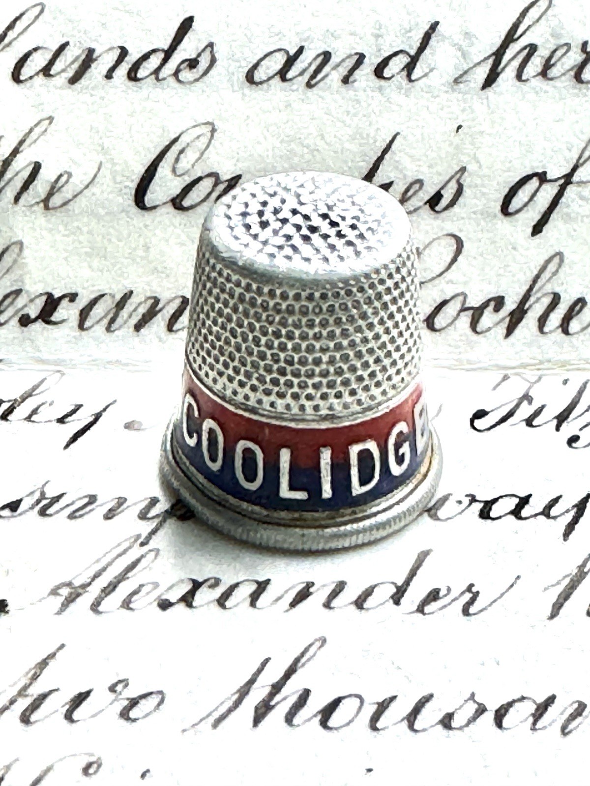 Vintage Antique Sewing Thimble Coolidge and Dawes Campaign Souvenir Aluminum