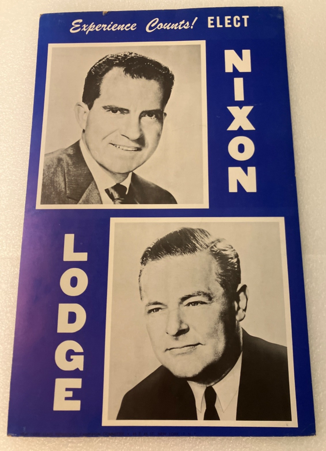 Vintage Original Nixon Lodge 1960 Campaign Poster Rep. Presidential Election NY
