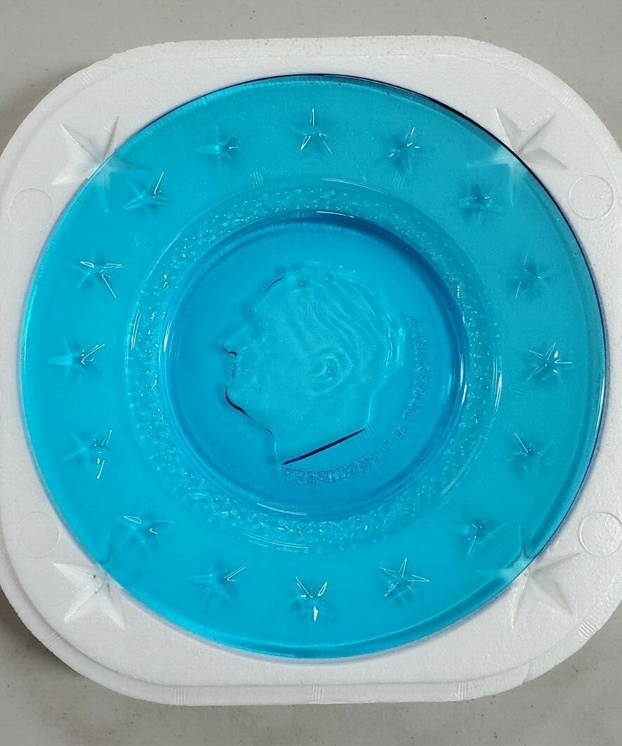 Wheaton Nuline Millville New Jersey Presidential Plate F D Roosevelt Blue Glass