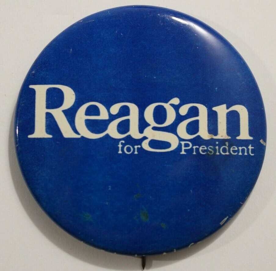 Reagan For President Campaign Button Pin Pinabck Litho Blue Ronald Campaign