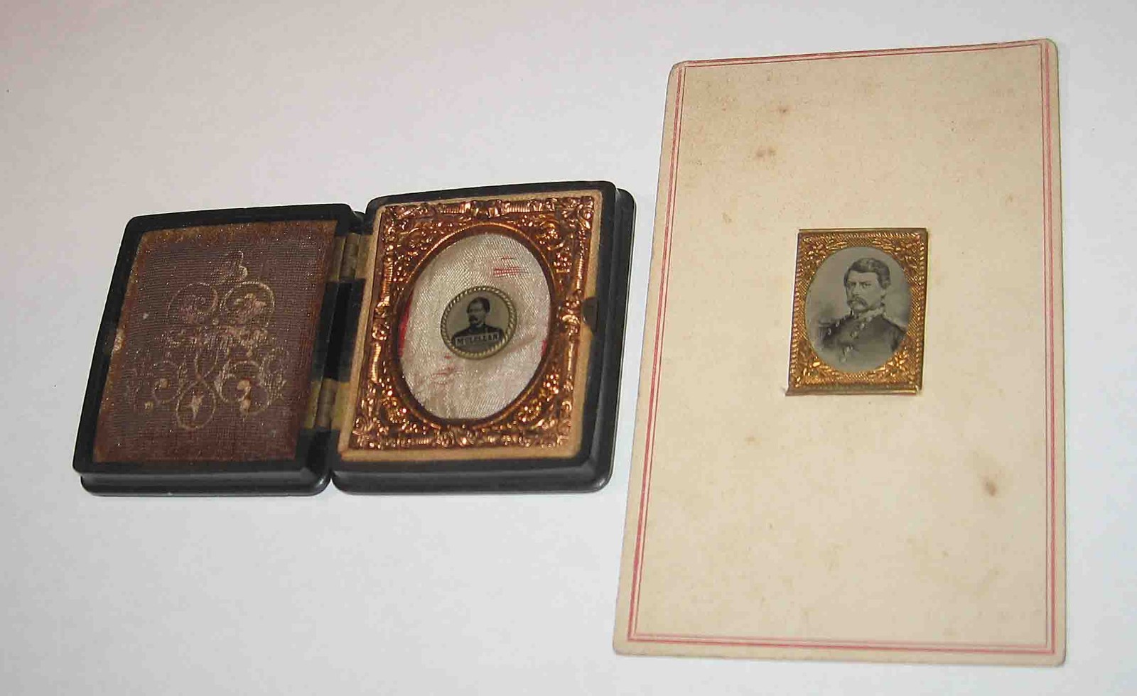 1/2″ Diameter Civil War GEN’L GEO B McCLELLAN Tintype Pres Campaign BUTTON+OTHER