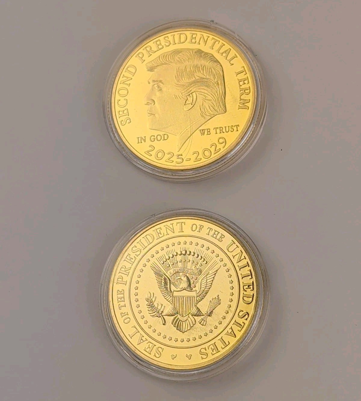 2pc DONALD TRUMP Second Presidential Term GOLD-PLATED Collectible Coins w/ Case