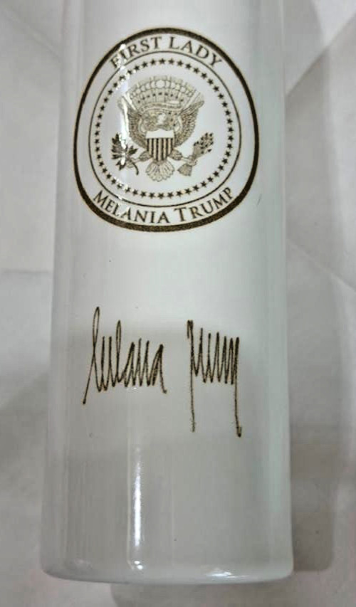 Melania Trump signed White Liberty Water Bottle with Presidential Coat of Arms