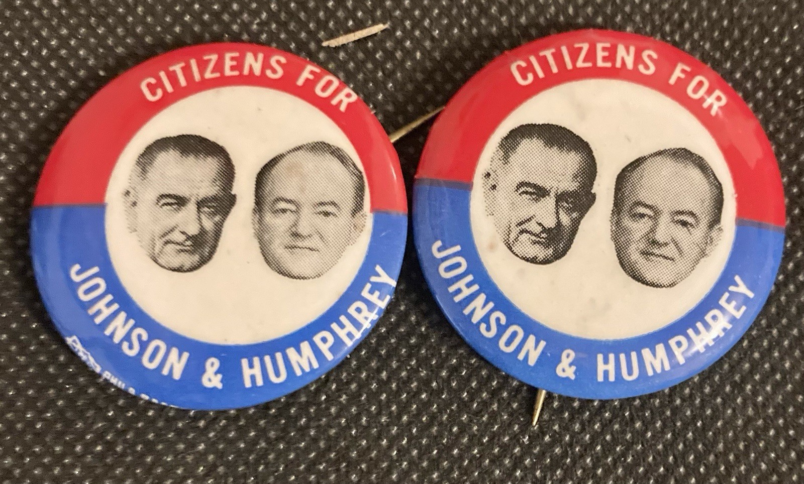 1964 Citizens for Johnson & Humphrey 1 1/2″ Pinbacks Set of 2