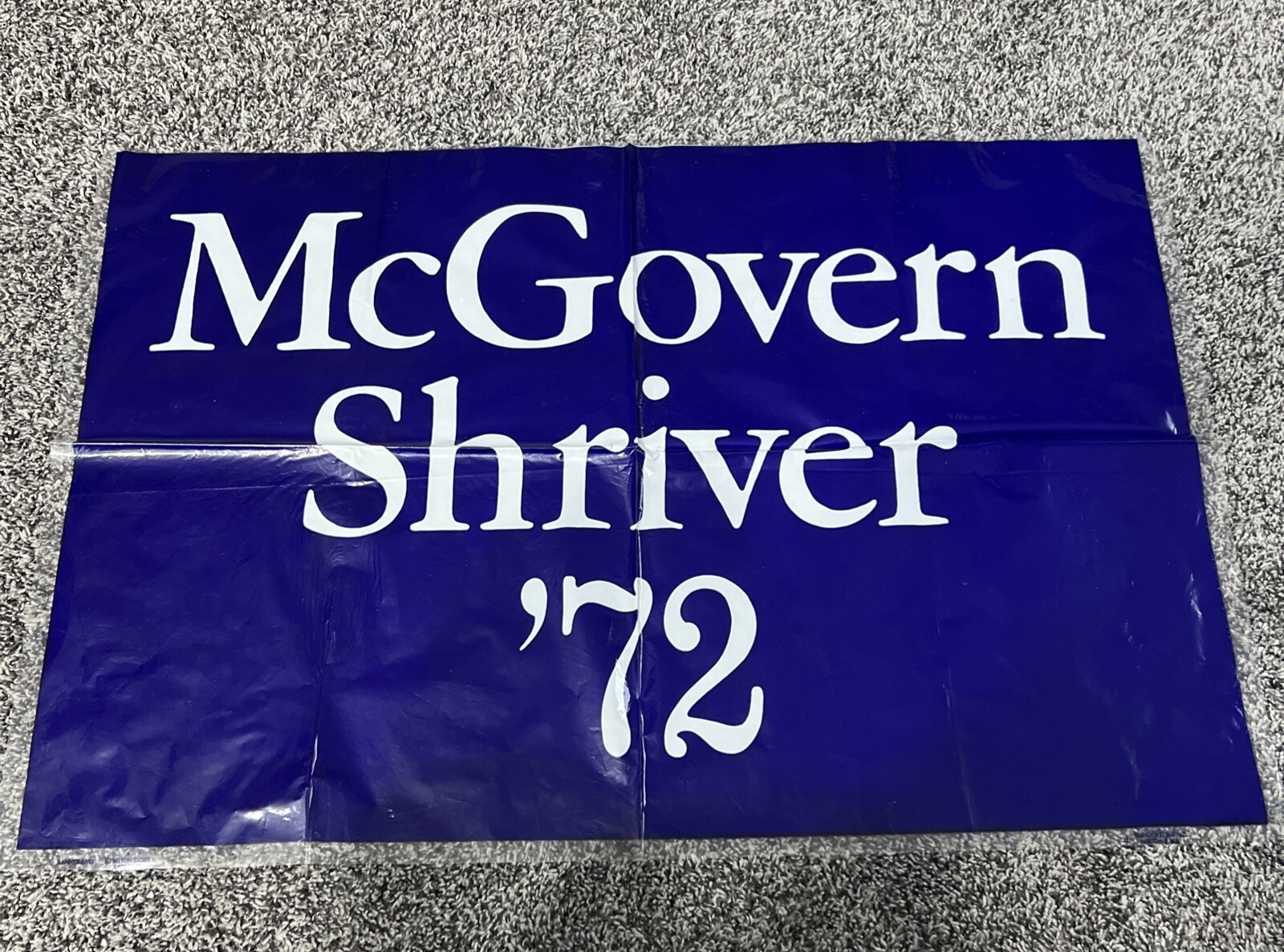 Rare McGovern Shriver ‘72 1972 Plastic Presidential Campaign Banner 34”x23”