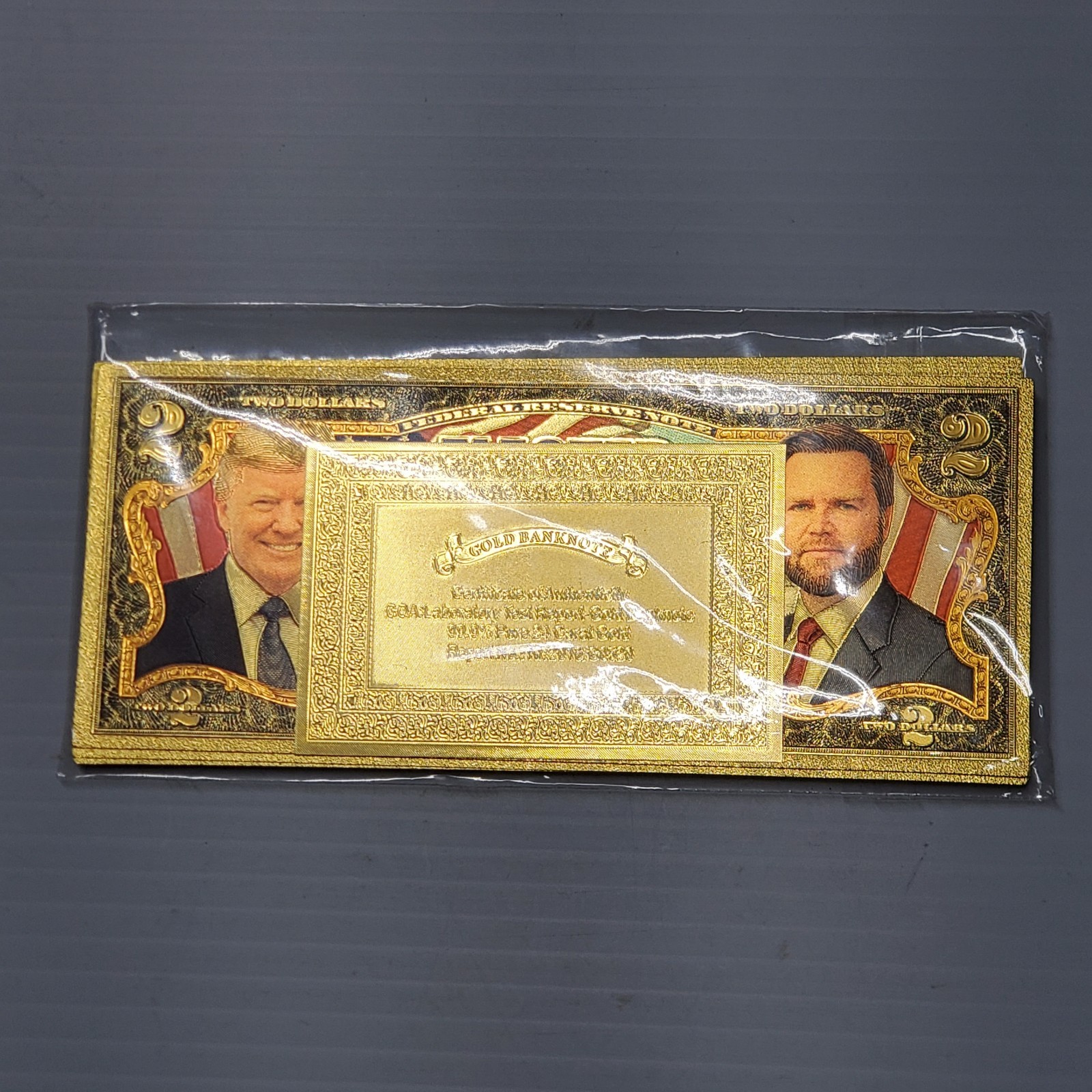 Donald Trump JD Vance 24K Gold Foil $2 Bills & Certificate (10 pack)