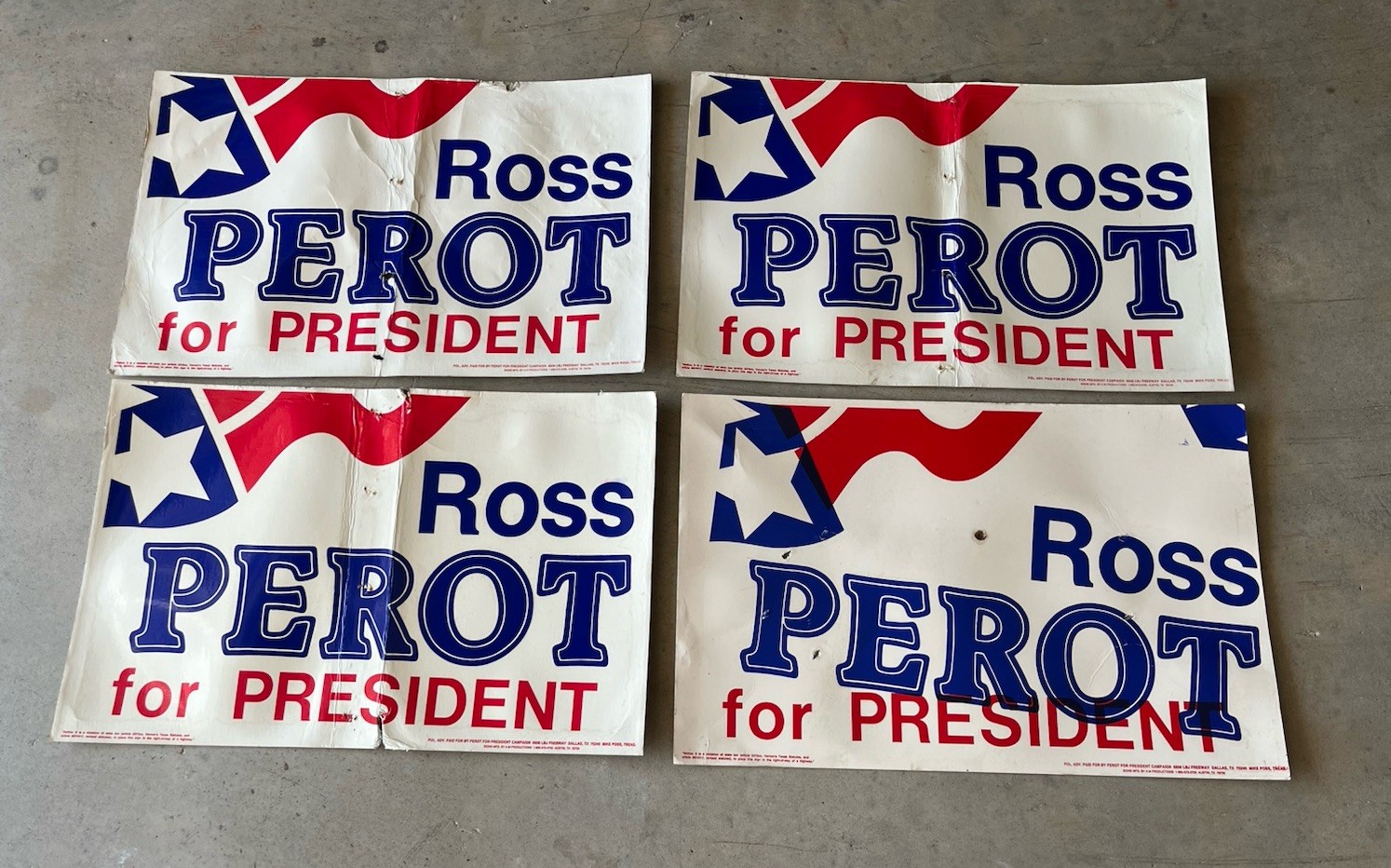 Vintage Ross Perot For President Campaign Yard Signs 14” H X 22” W Lot Of 4 RARE