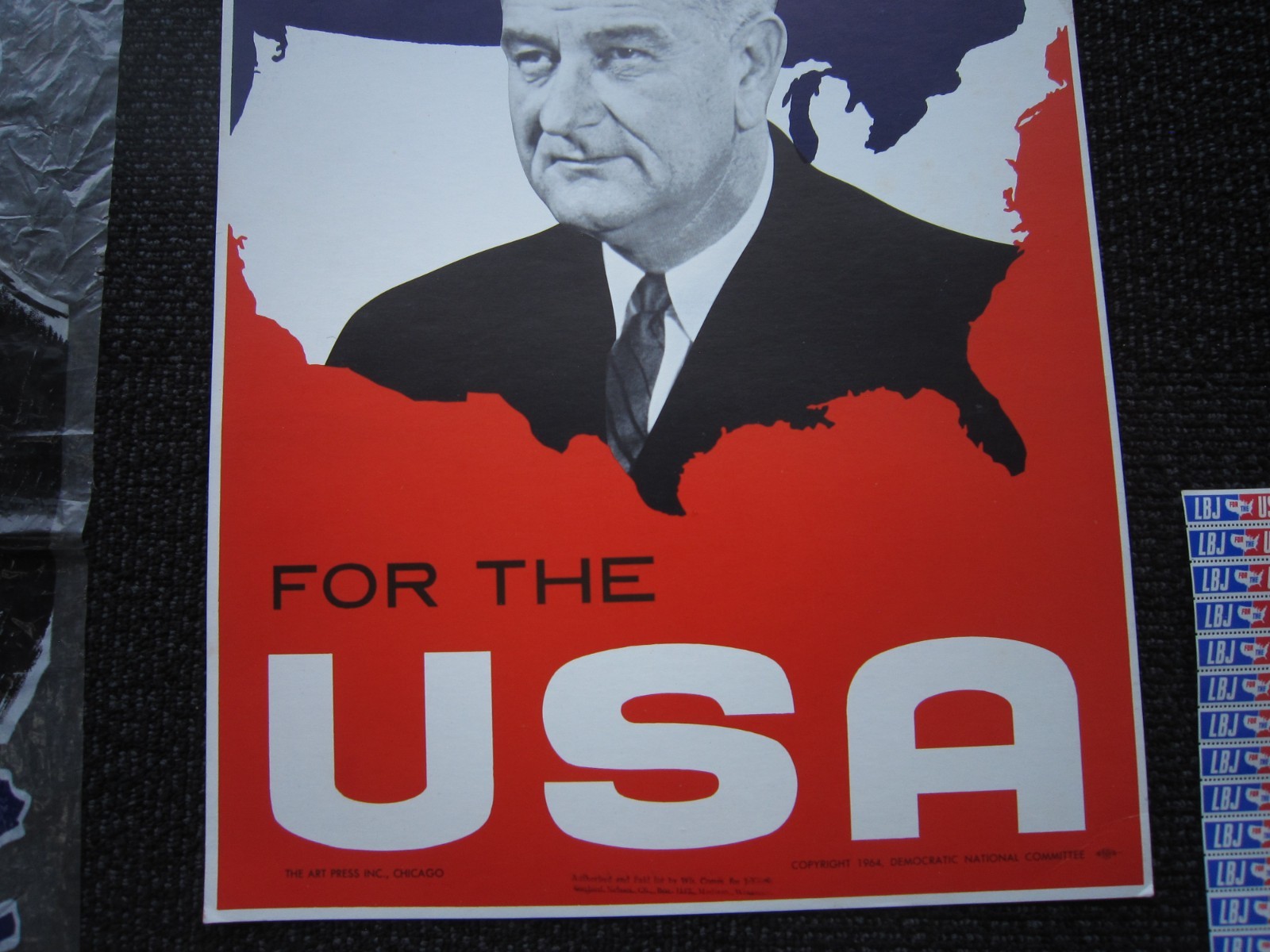 1964 LBJ For President plastic and cardboard banners