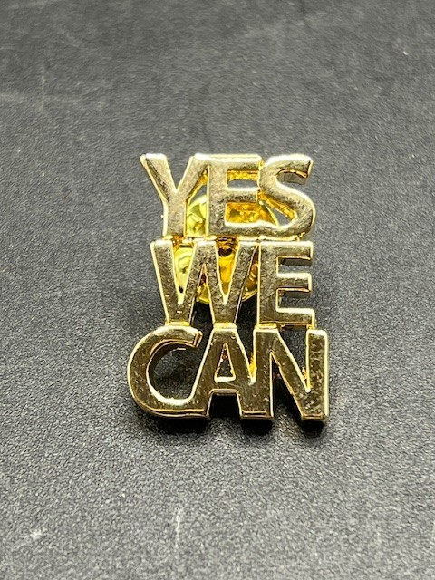 Yes We Can Barack Obama US Presidential Campaign Gold Cutout Hat Lapel Pin HTF