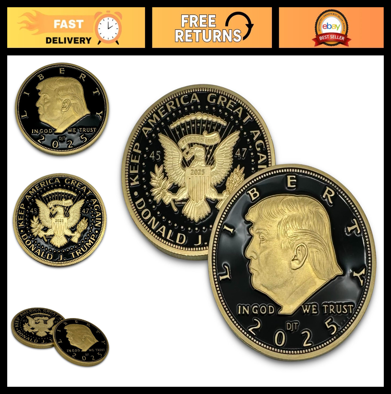 2025 Black & Gold President Coin with Certificate, 24kt Gold Plated, Collectible