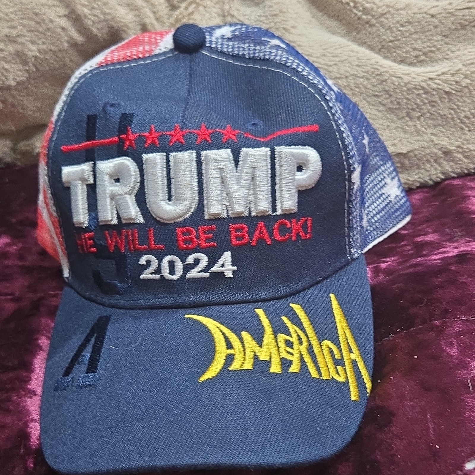 Trump 2024 He Will Be Back Hat Trump Presidential Campaign Mesh Snapback Cap.