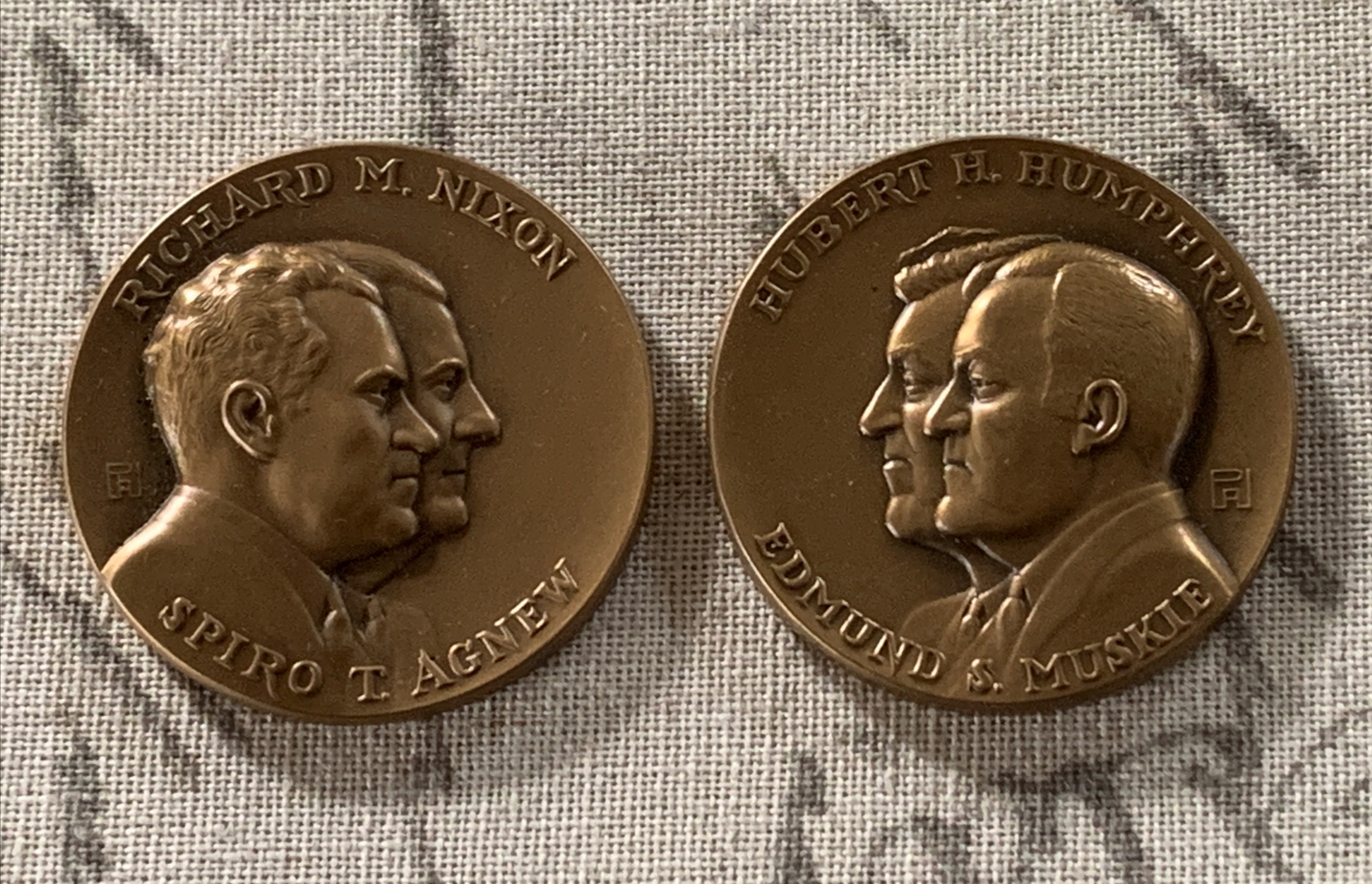 1968 Democratic Hubert Humphrey & Republican Richard Nixon Campaign Medallic Art