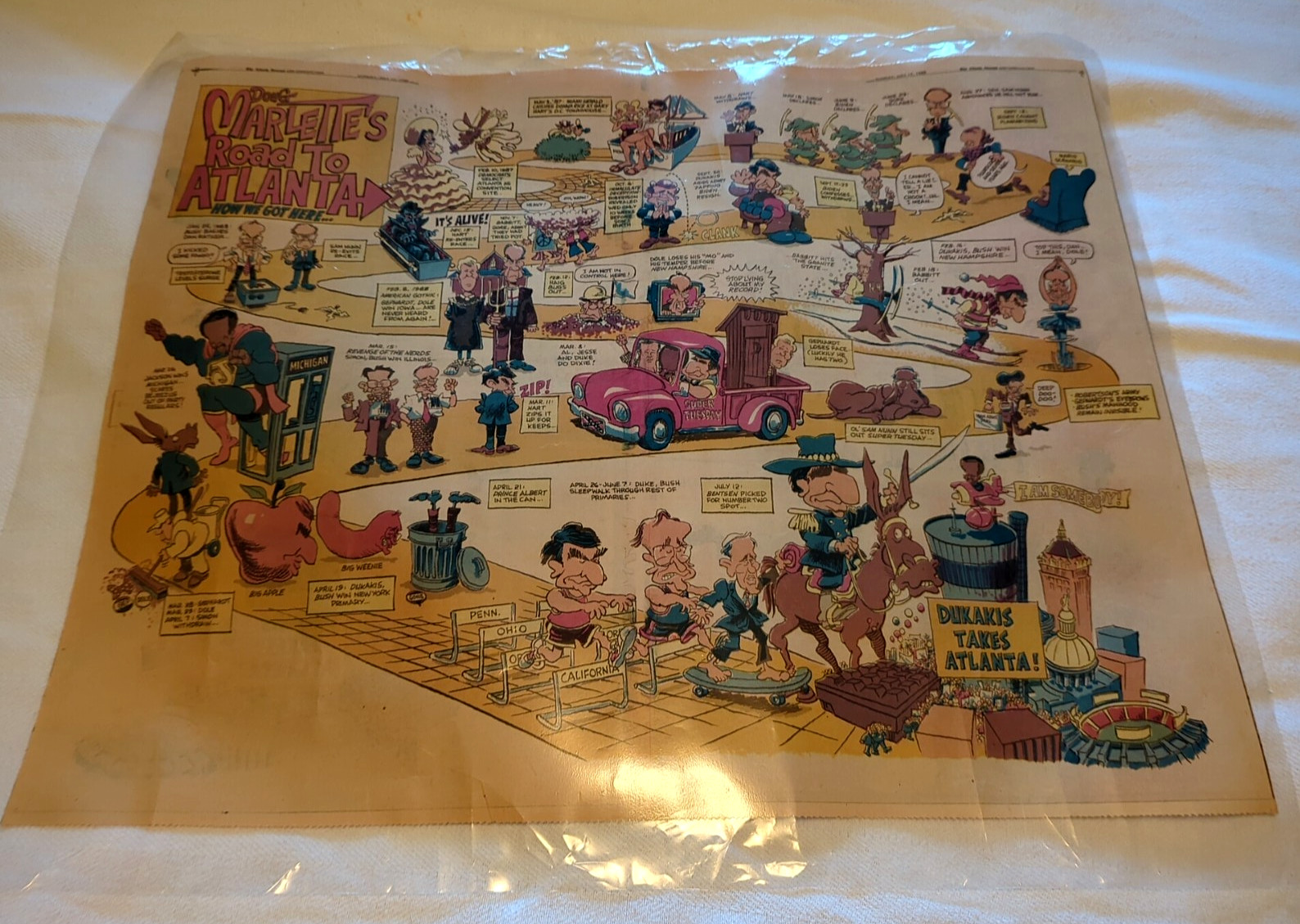1988 Presidential Political Cartoon Doug Marlette’s Road To Atlanta Dukakis