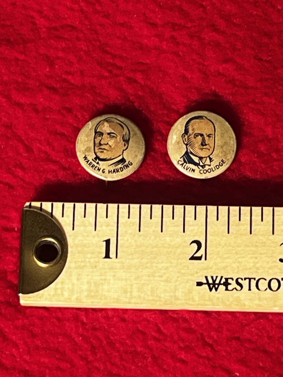 Vintage Coolidge Harding Pinback Buttons 1920’s Campaign Pins 2pc