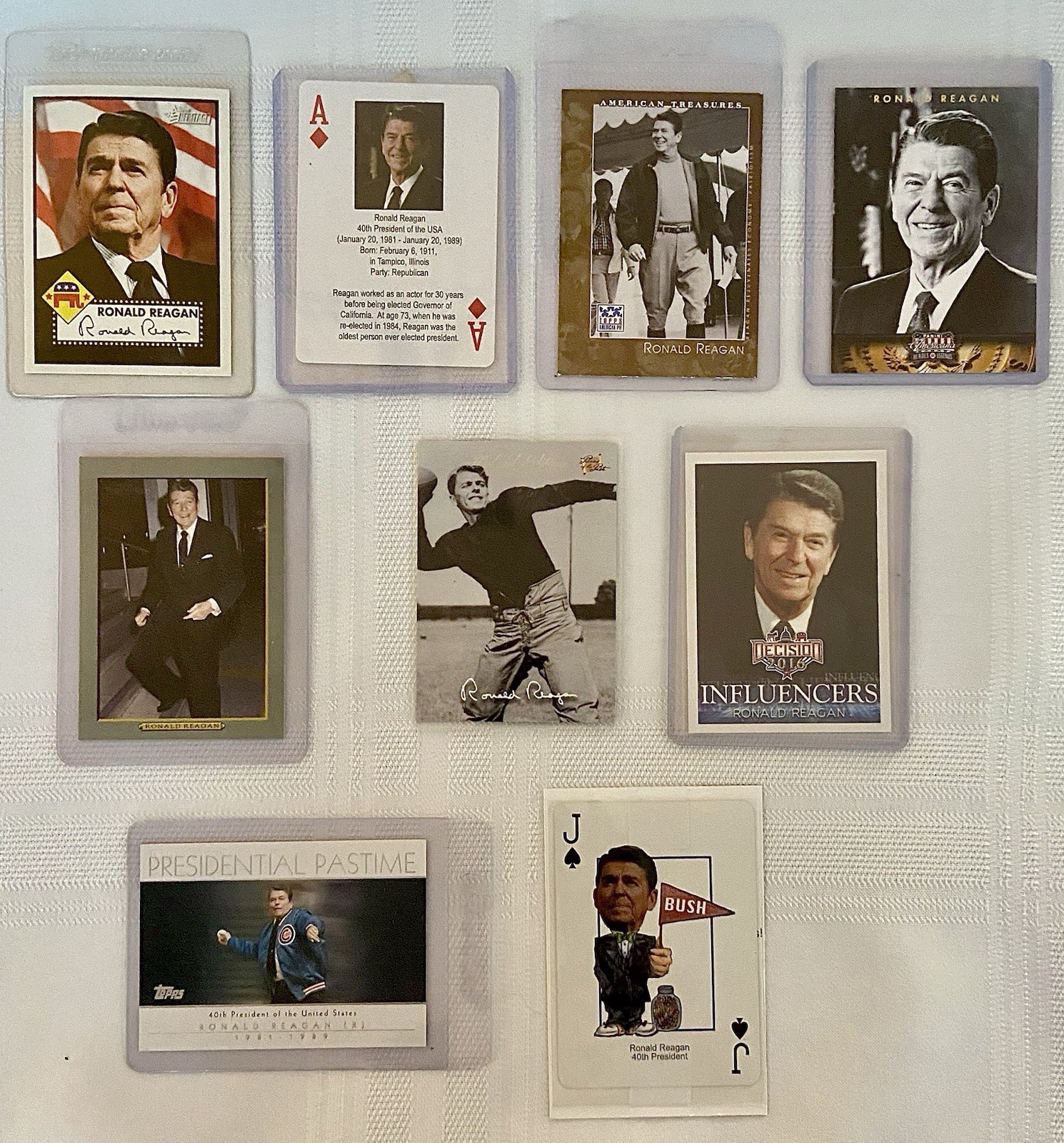 Lot of 9 President Ronald Reagan Collectible Novelty Baseball Cards! Mint Cond.