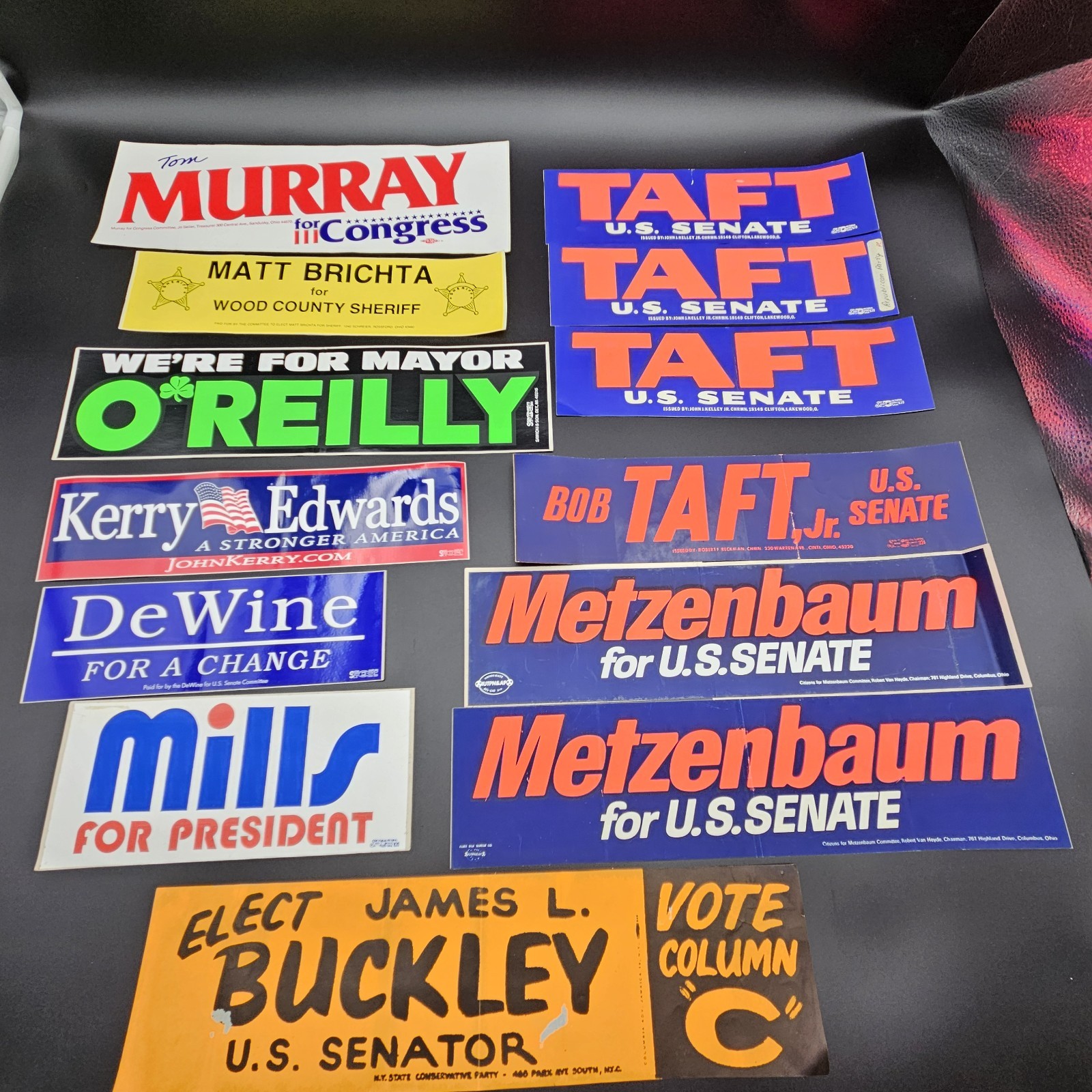 13 Vtg Political Bumper Stickers 70’s – 00s Republican & Democrat LOT Kerry Etc
