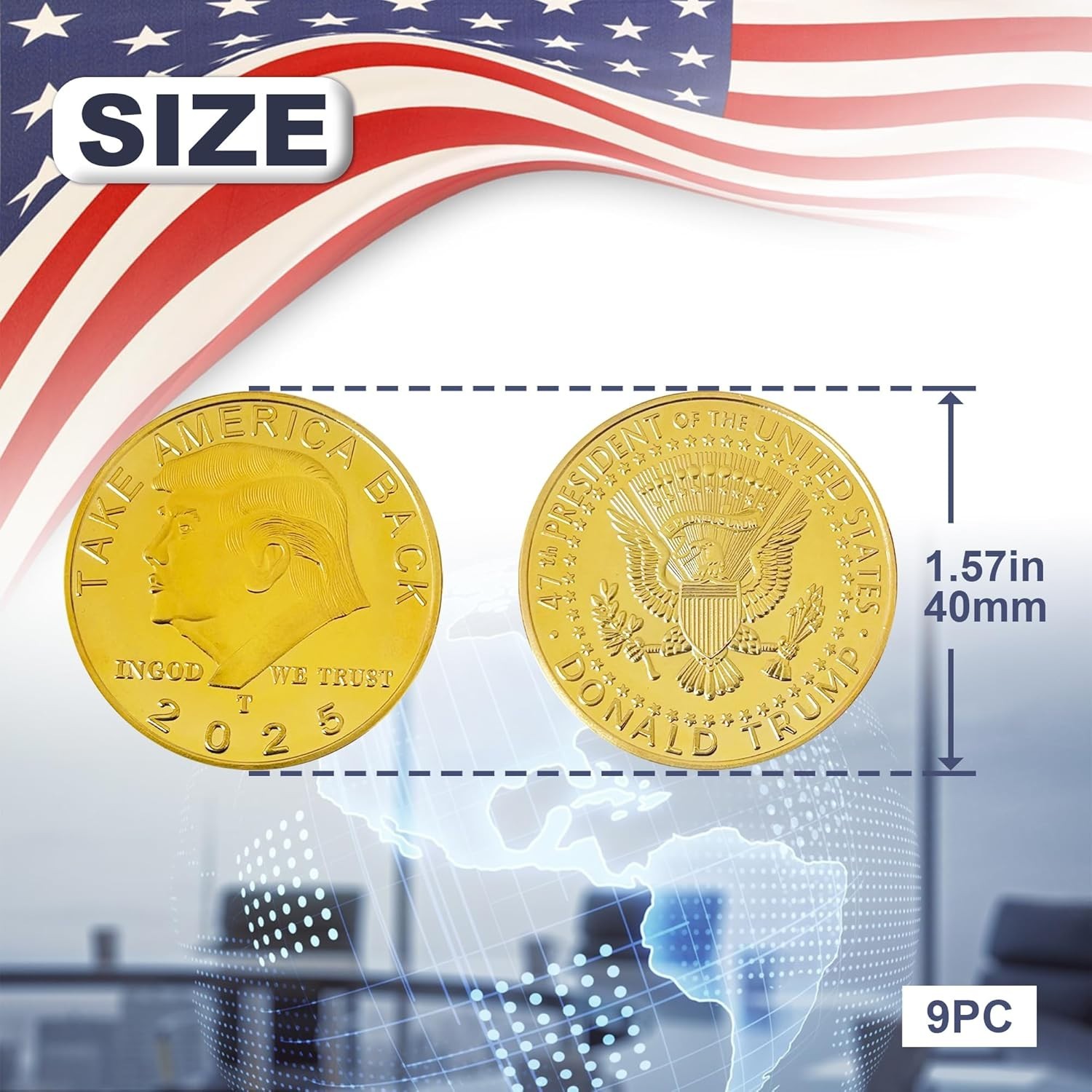 9Pcs 2025 President Donald Trump Commemorative Coin Take America Back Metal Coin
