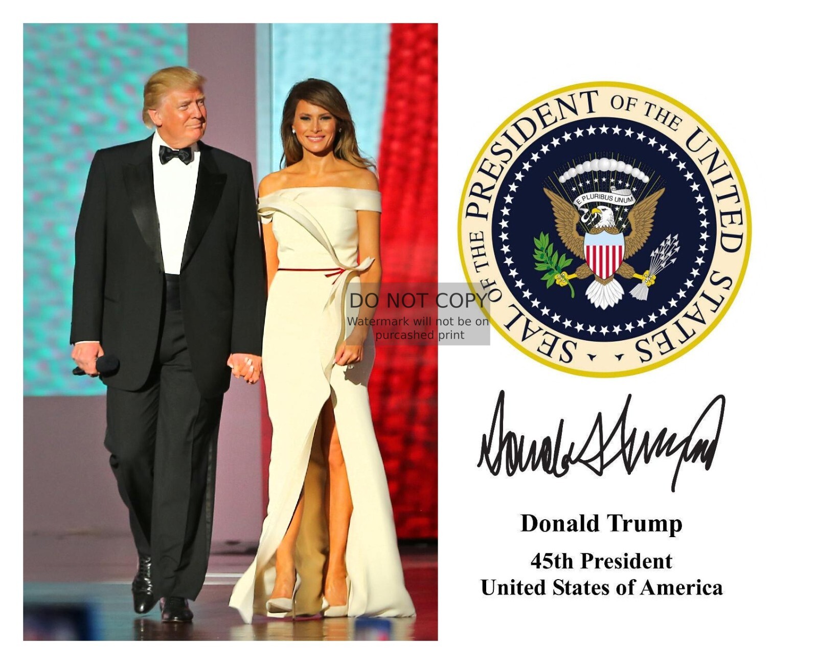 PRESIDENT DONALD TRUMP & MELANIA TRUMP PRESIDENTIAL SEAL & AUTOGRAPH 8X10 PHOTO