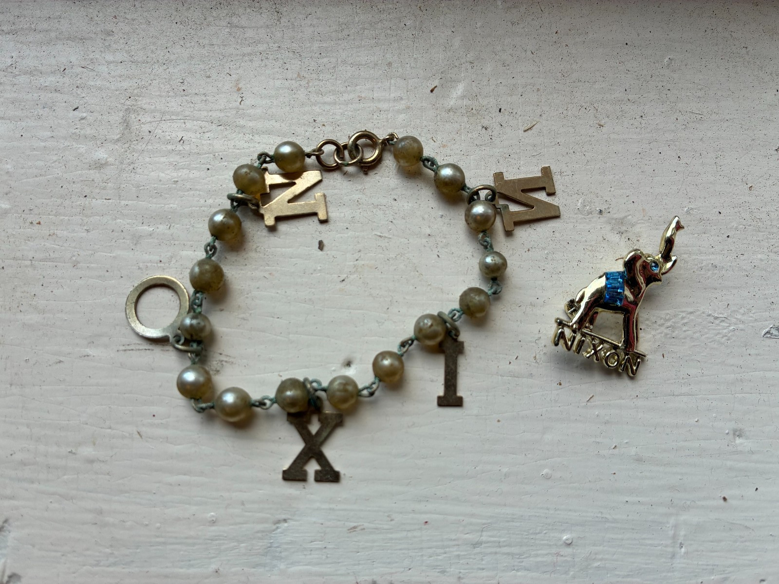2 Piece Nixon Campaign Jewelry Vintage Elephant and Bracelet