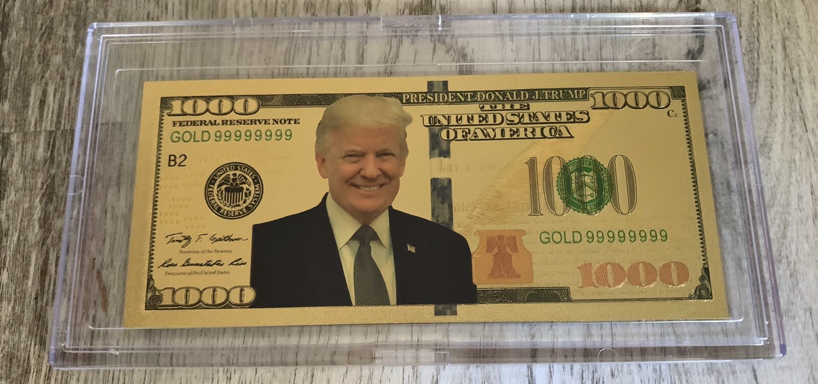 Donald Trump 2020 Gold $1000 Collectible Bill In Hard Deluxe Protective Case