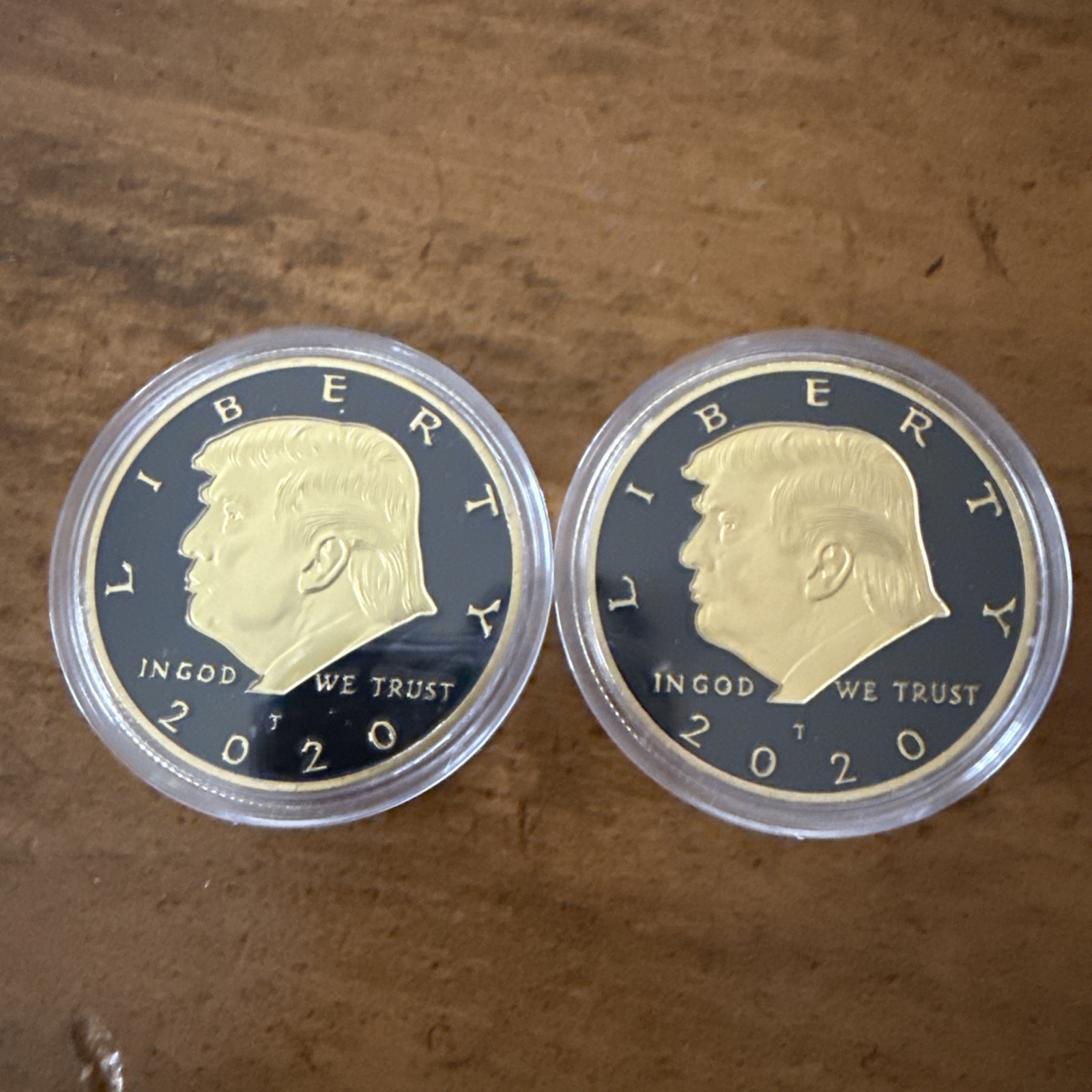Set Of 2 Donald Trump Commemorative Gold Played Coins (2020)