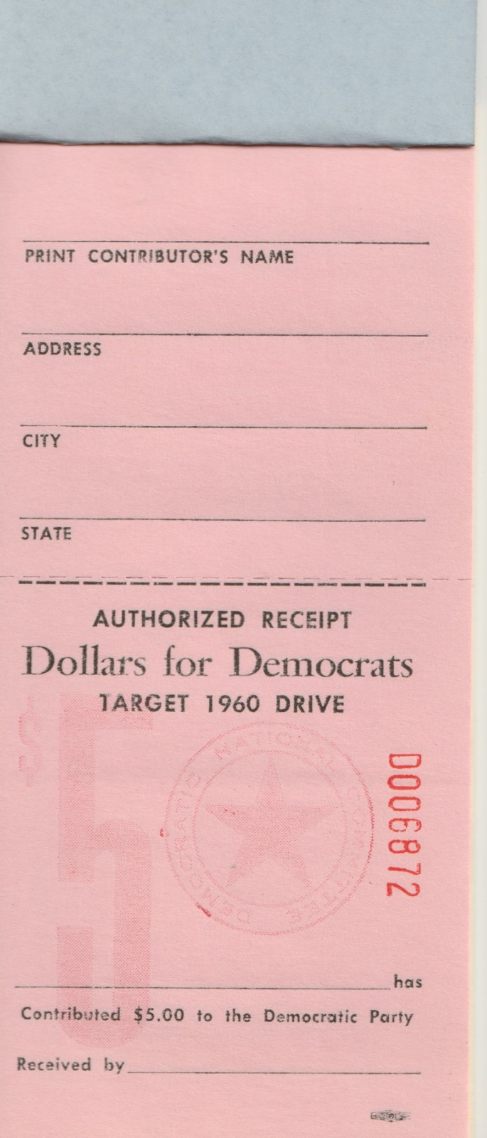 1959 Dollars for Democratic Drive coupon book for 1960 political campaign