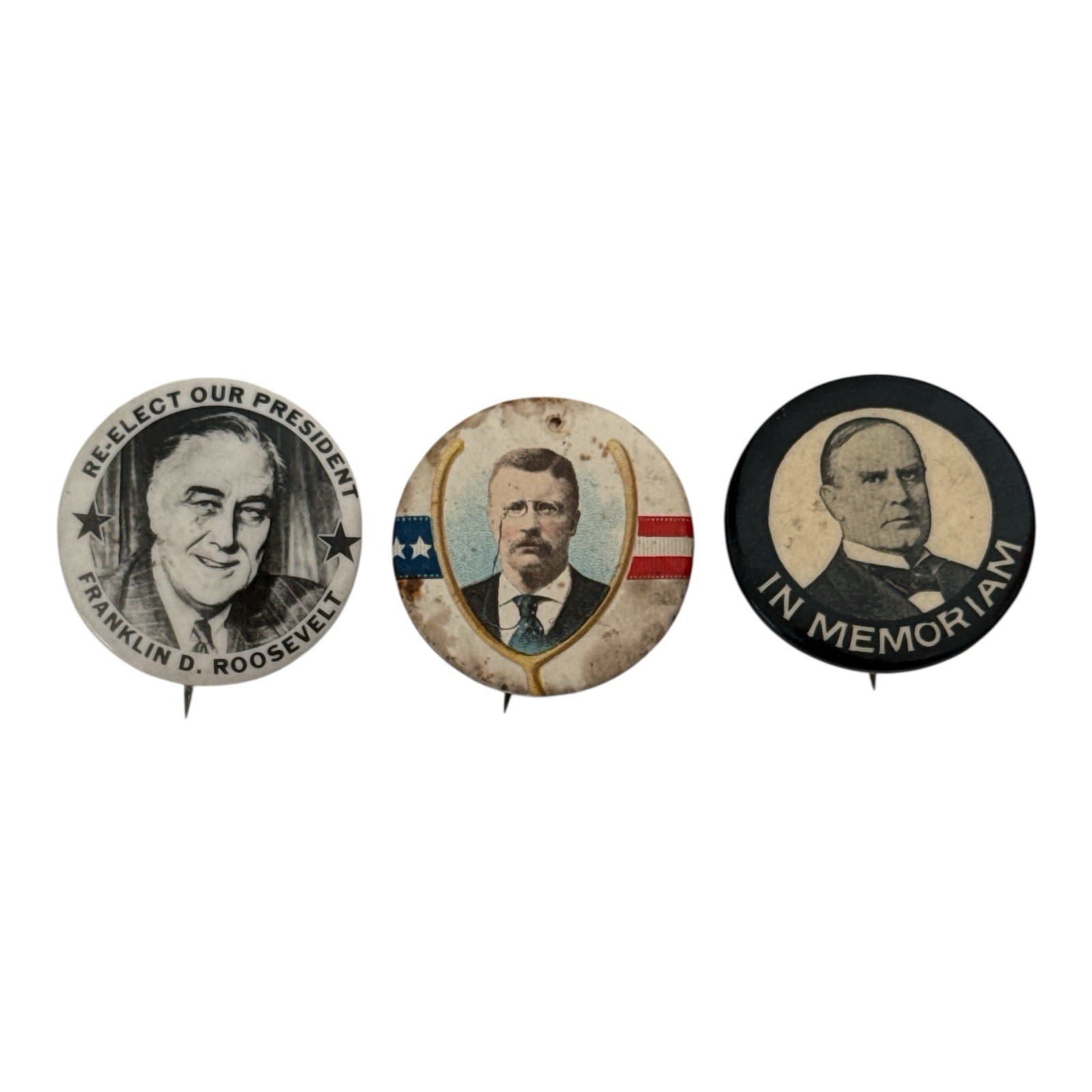 President Teddy & Franklin Roosevelt & McKinley Political Button 1.25″ Wishbone