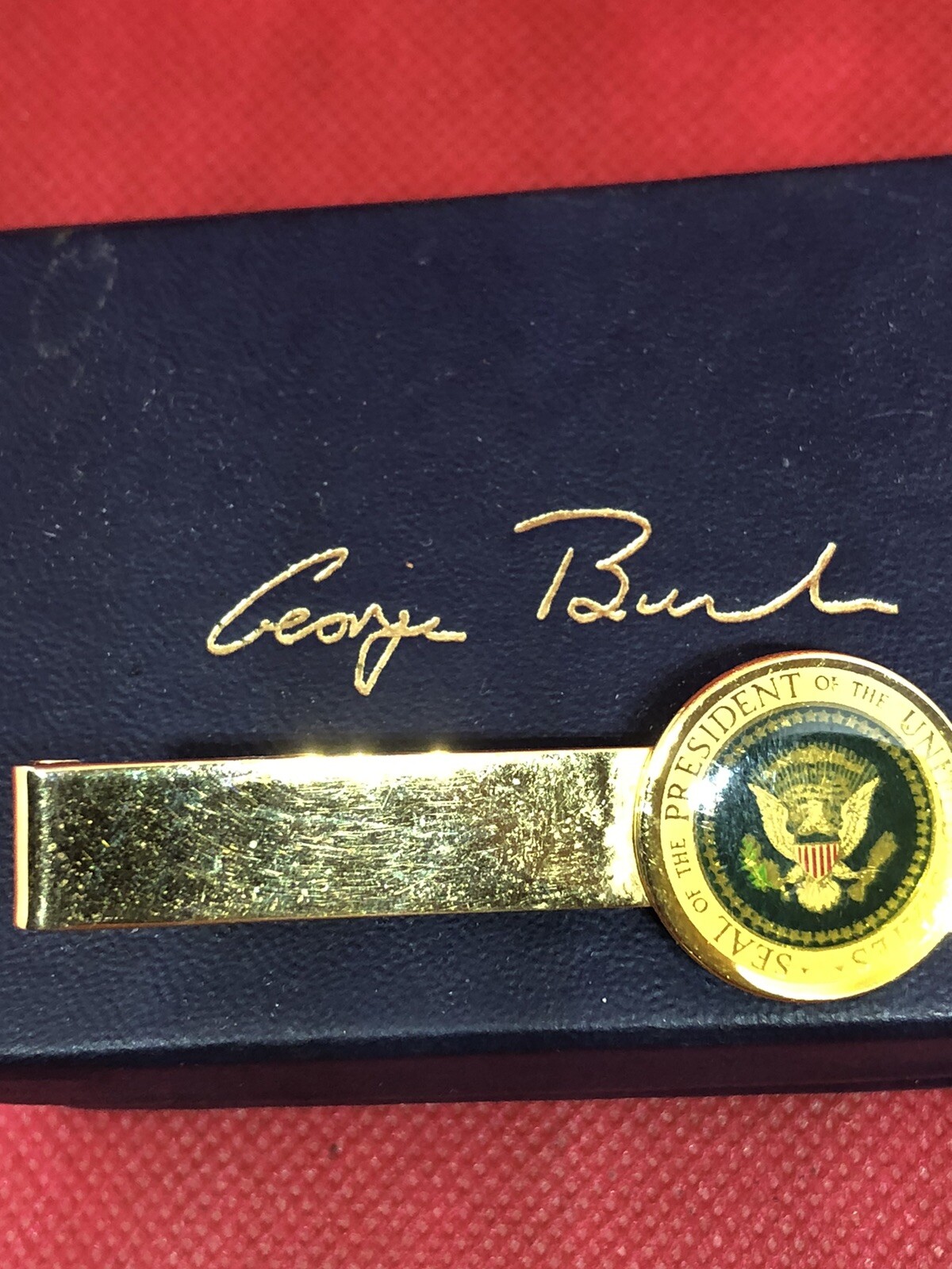 George Bush Presidential Seal Tie Bar Signed Box Included