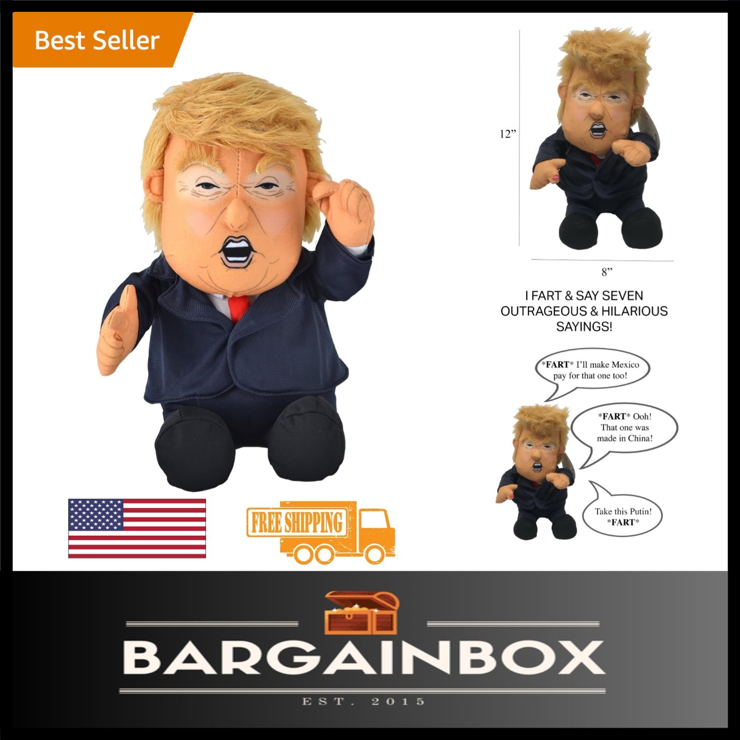 Fun 10.5″ Trump Doll with Fart Sounds & Animated Hair – A Must-Have Novelty