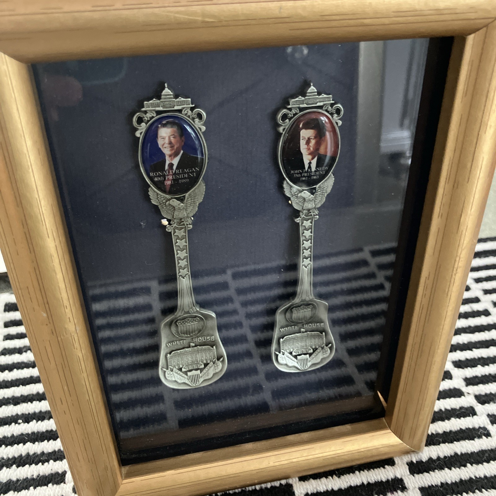 Presidential Ronald Regan And John F Kennedy Silver plated Spoon Set In Frame