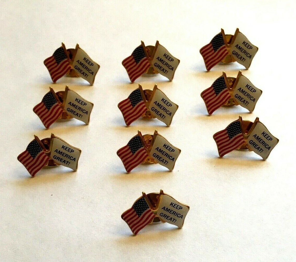 LOT OF 50 PRESIDENT DONALD TRUMP KEEP AMERICA GREAT LAPEL PIN US FLAG W/SLOGAN