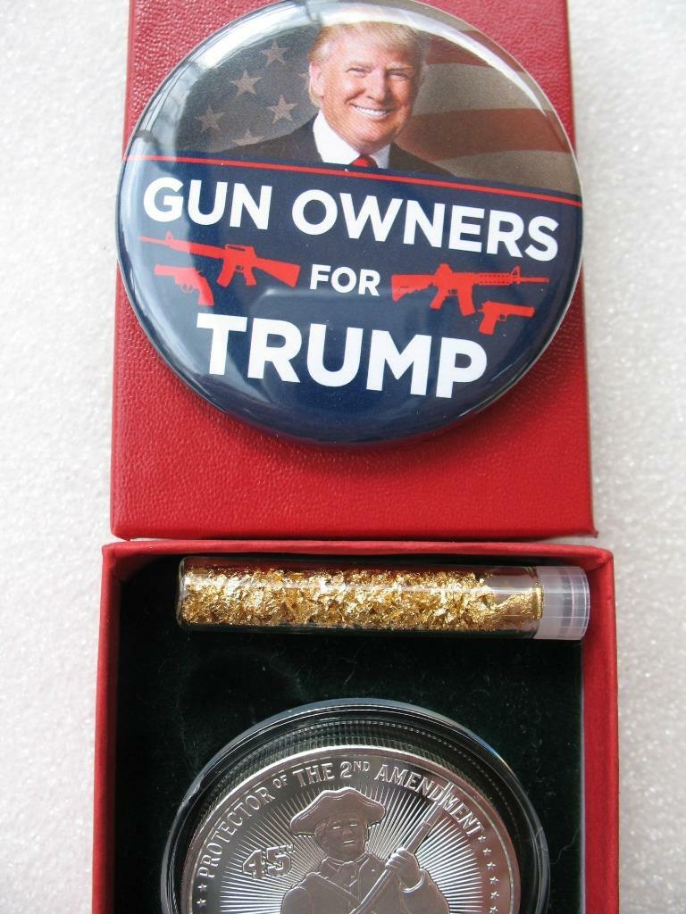 1-OZ.999 DONALD J TRUMP PROTECTOR OF 2ND AMENDMENT SILVER COIN LE # ON EDGE+GOLD