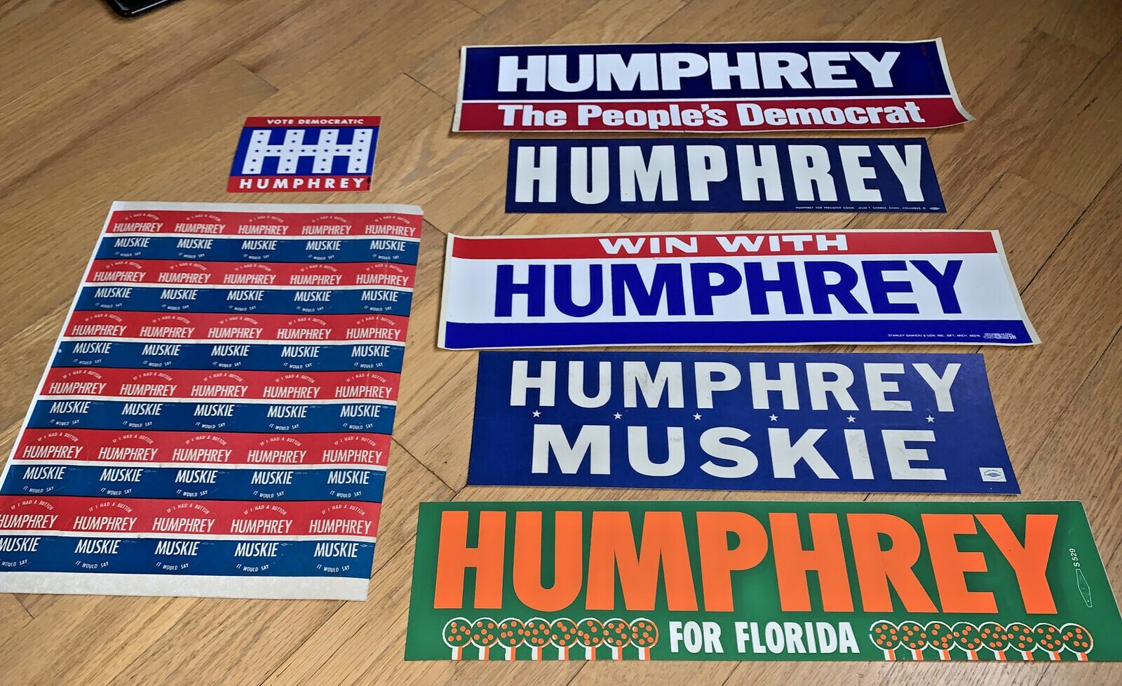 7-1968 – HUMPHREY / HUMPHREY & MUSKIE BUMPER STICKERS President Vice President