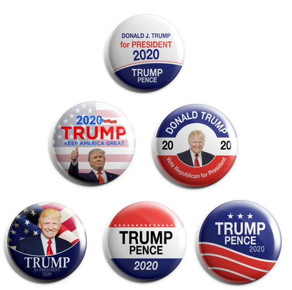 Trump 2020 Set of 6 Red, White & Blue Campaign Buttons – 2.25 inches