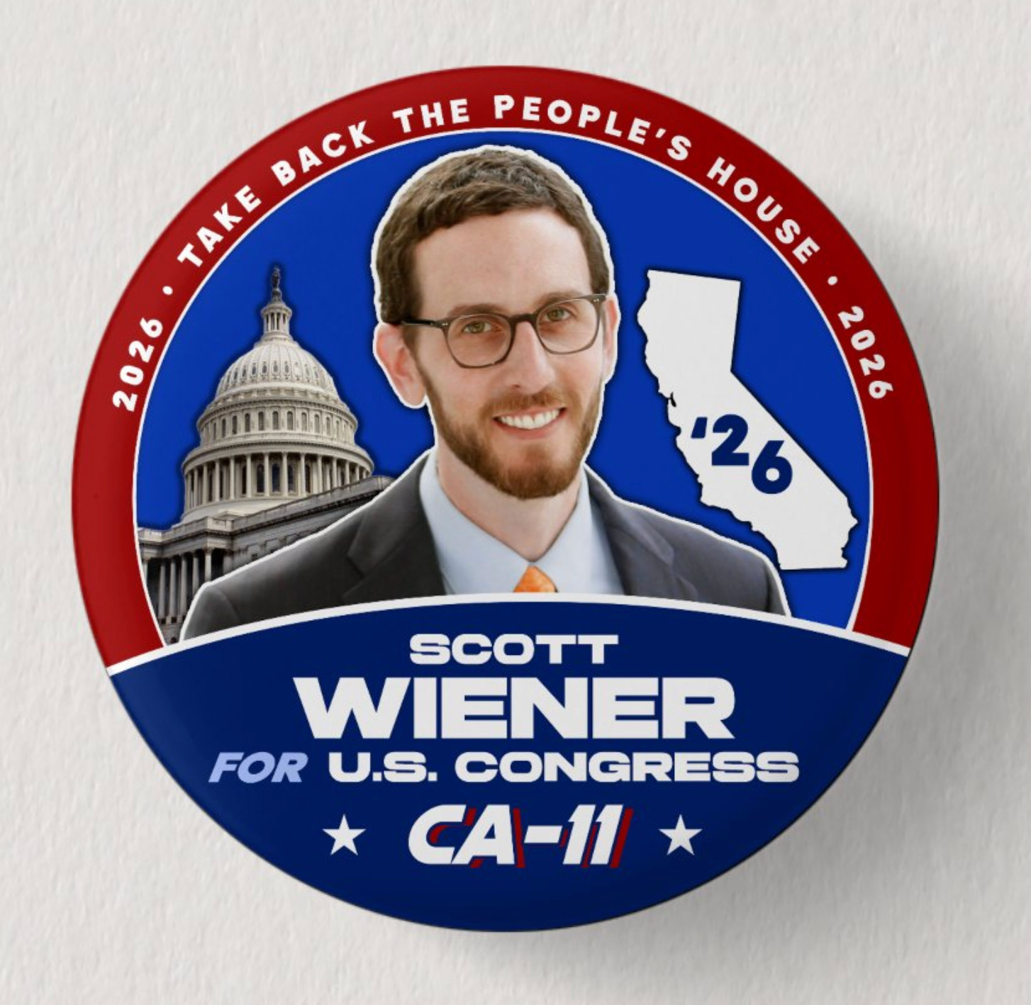 SCOTT WIENER Congress 2026 Pin Button Political Democrat California Midterms