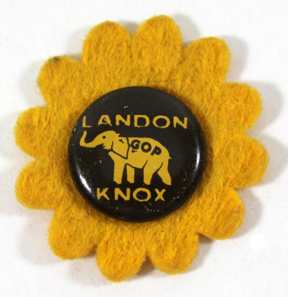 1936 Alfred “Alf” Landon Frank Knox Presidential Campaign Pin w/ Felt Sunflower