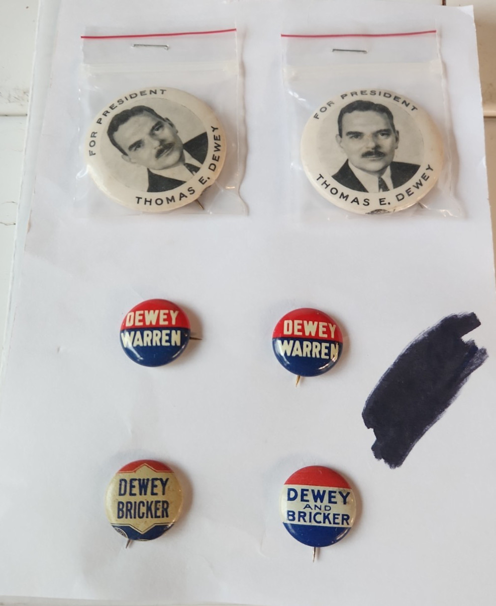Lot of 6 Vintage 1940s Thomas E Dewey Political Presidential Campaign Button Pin