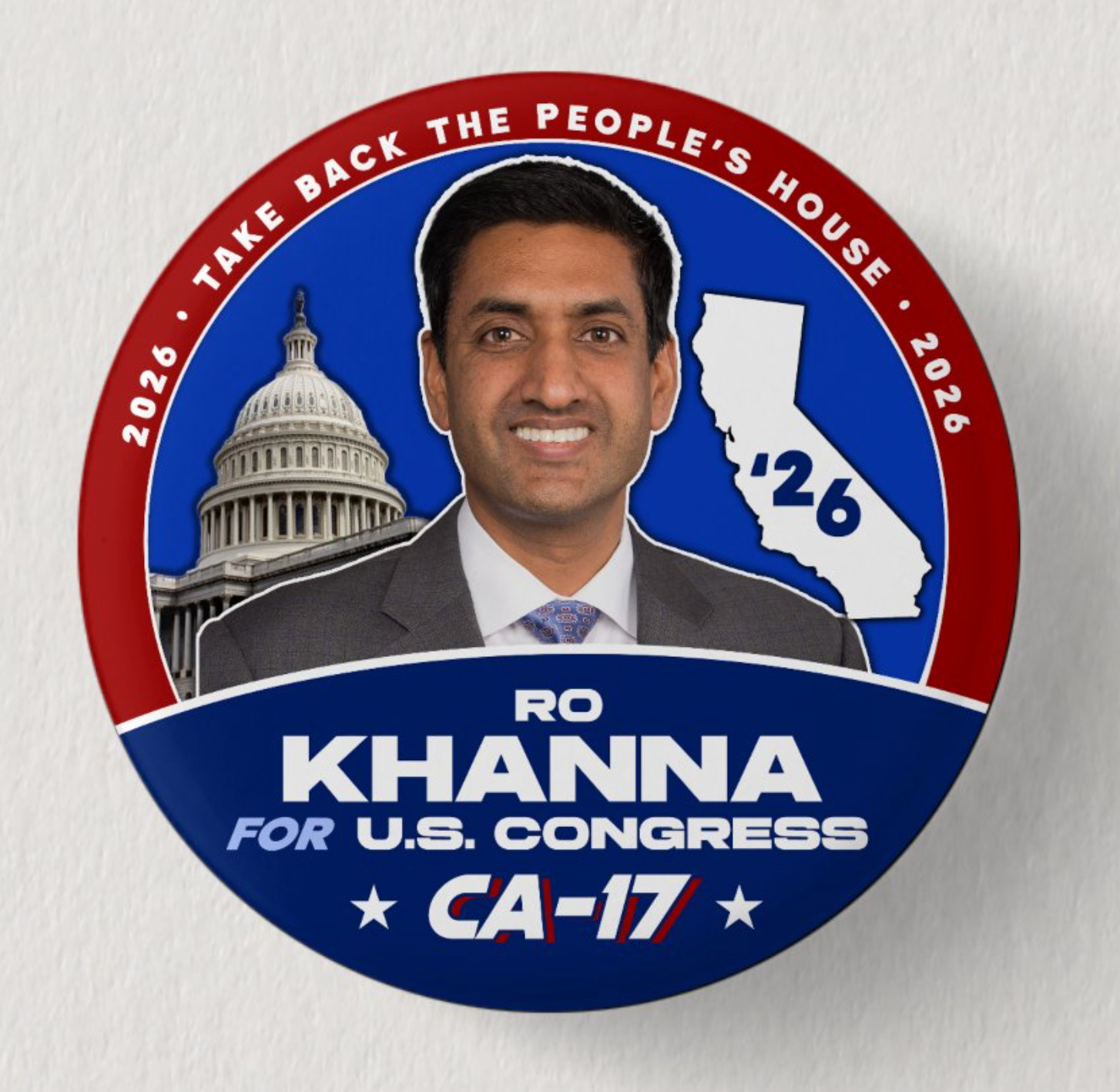 RO KHANNA Congress 2026 Pin Button Political Democrat California Midterms