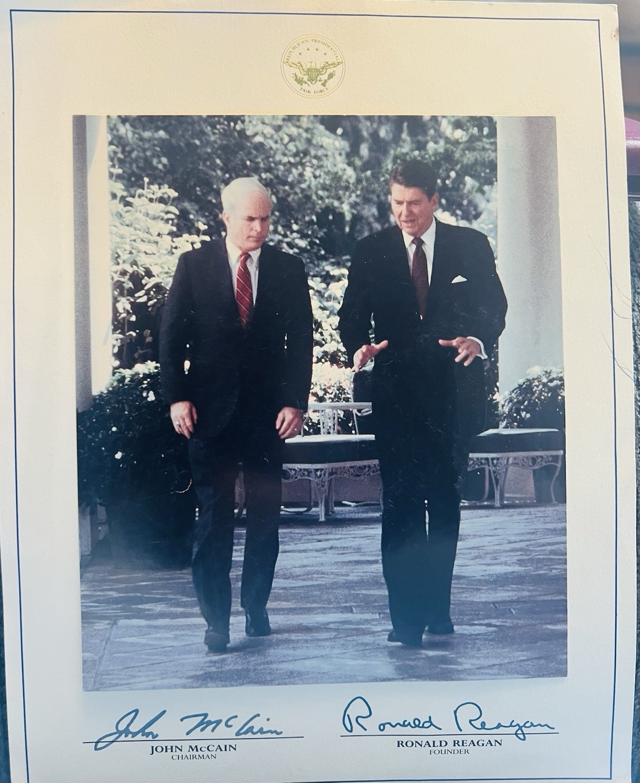 Signatures Republican Task Force Seal With Color Photo Ronald Reagan John McCain