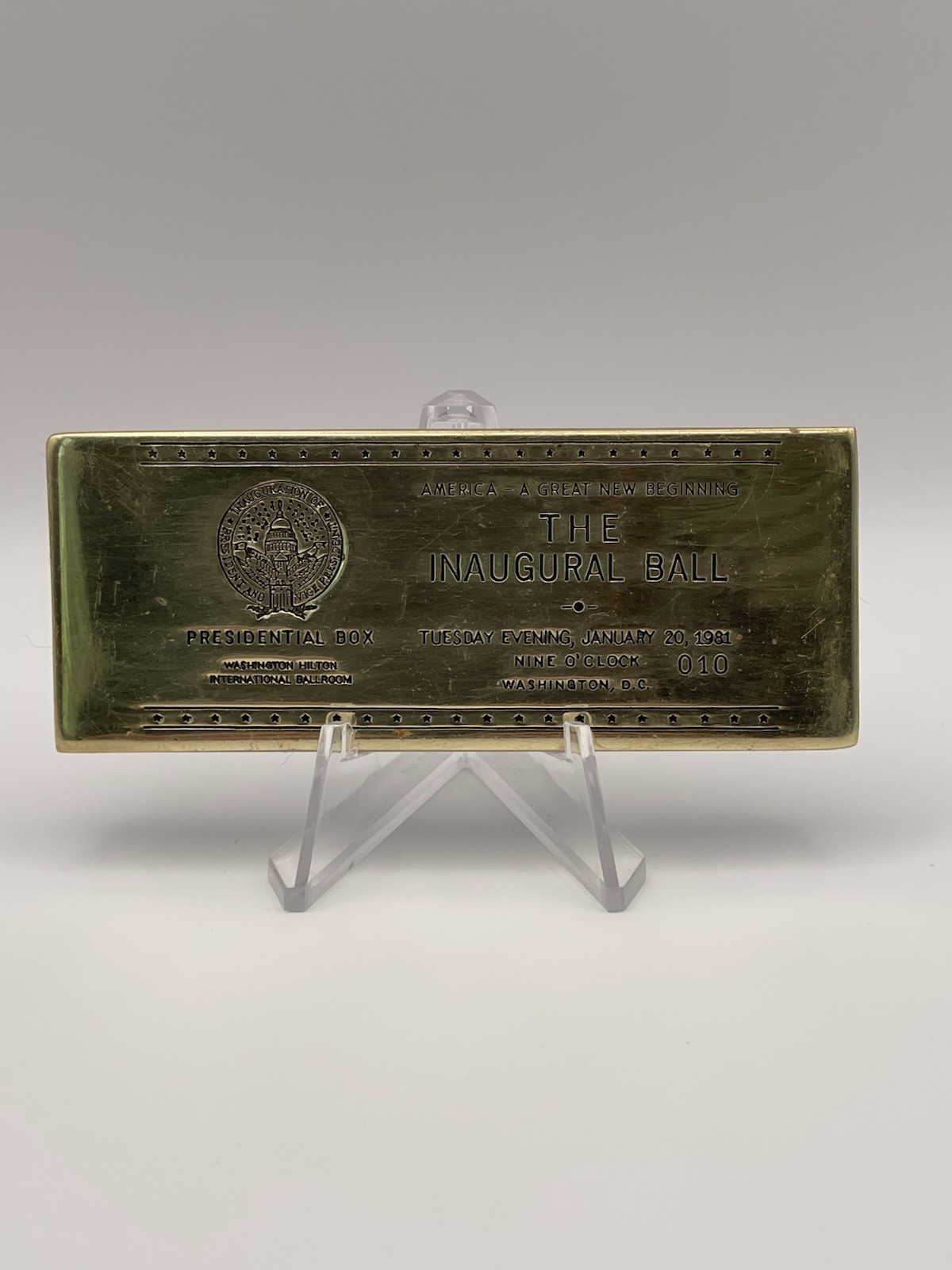 BEAUTIFUL RONALD REAGAN 1981-THE INAUGURAL BALL “PRESIDENTIAL BOX” BRONZE TICKET