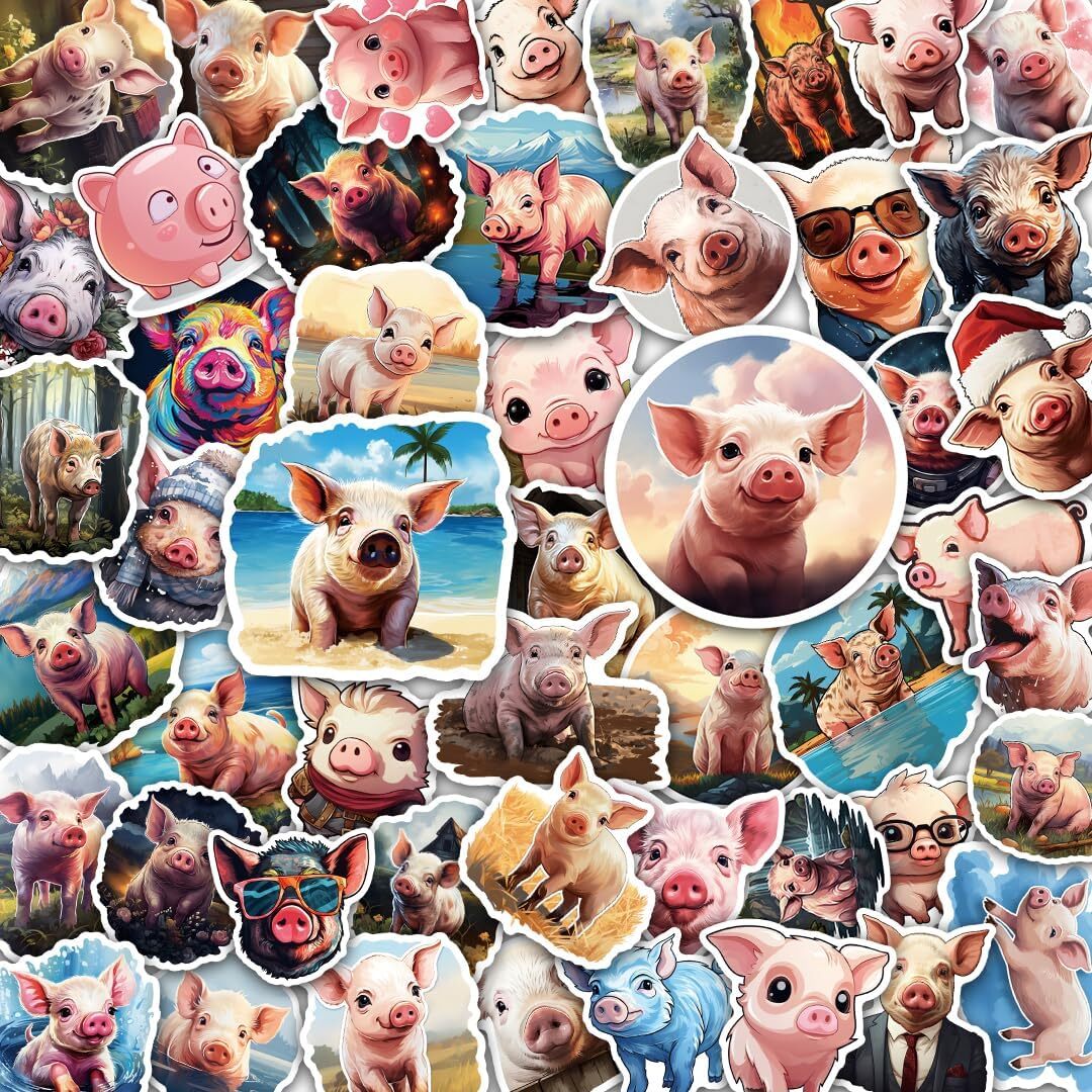 100 Pack Pig Stickers (Large Size), Graphic Decal Sticker for Multicolor