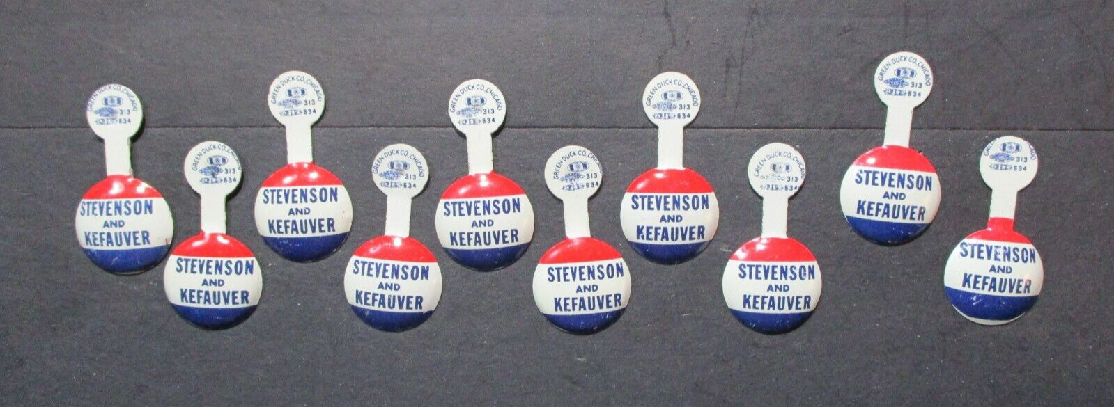 Wholesale Lot 10 Stevenson – Kefauver Presidential Campaign Fold-Over Tin Tabs