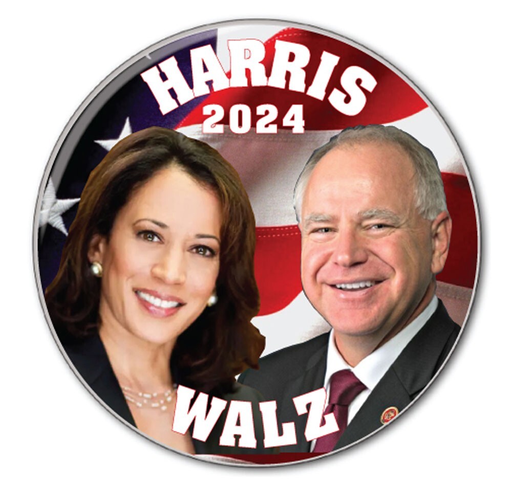 QTY 12 HARRIS WALZ #4 CAMPAIGN 2024 3″ PIN BACK BUTTON PRESIDENT OF THE USA