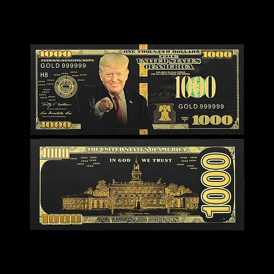 US 47th President Trump 1000 Dollars Black Gold Foil Plastic Banknote
