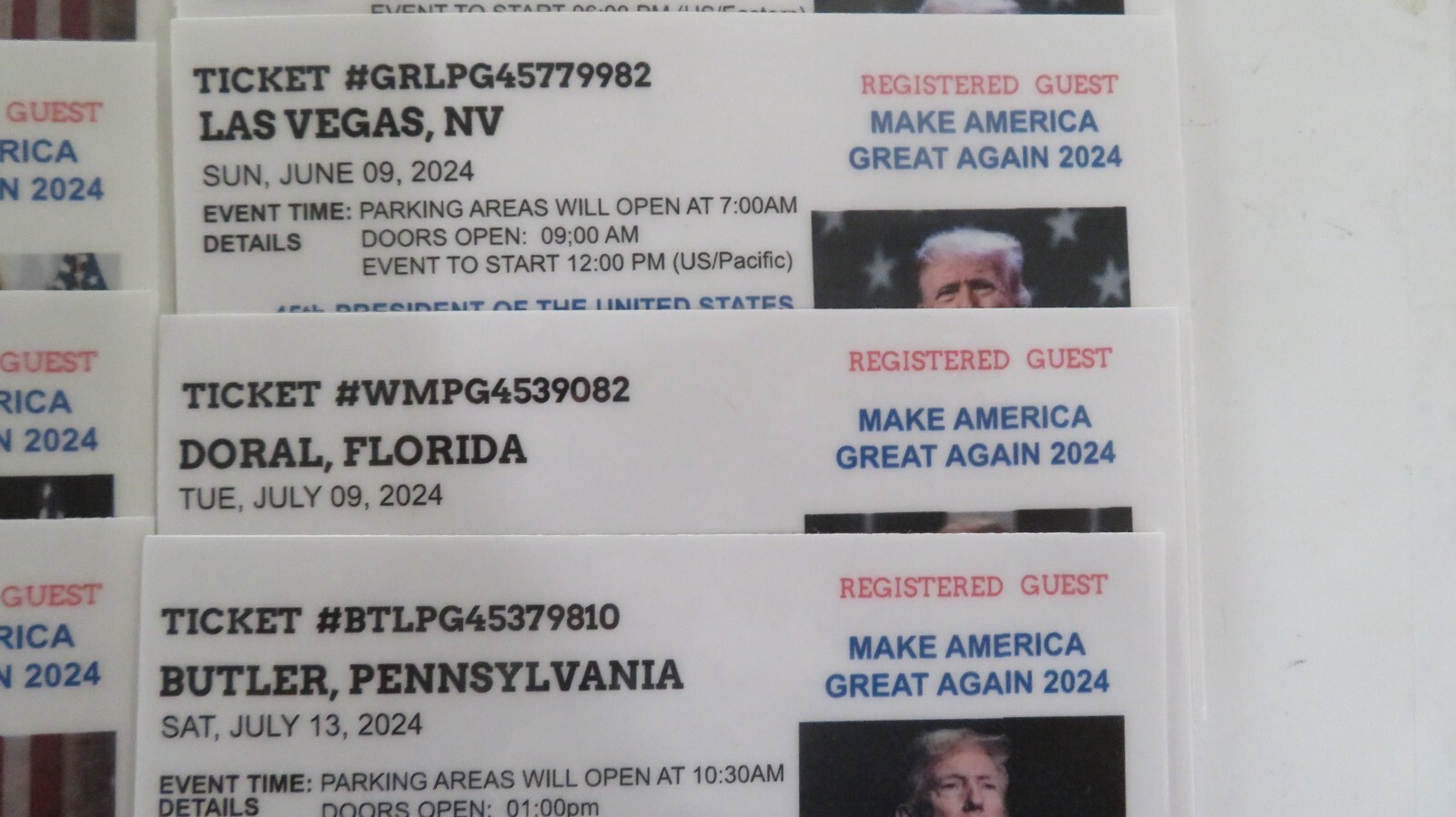 DONALD TRUMP, RALLY TICKETS LOT OF 50, BUTLER PENNSYLVANIA TICKETS JULY 13,2024